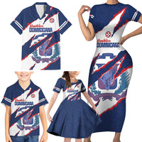 Custom Dominican Republic Football Family Matching Short Sleeve Bodycon Dress and Hawaiian Shirt Los Quisqueyanos Crack Style