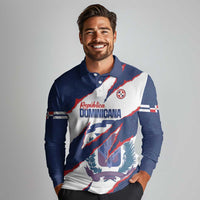 Custom Dominican Republic Football Long Sleeve Polo Shirt Los Quisqueyanos Crack Style