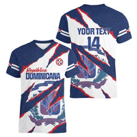 Custom Dominican Republic Football Women V-Neck T-Shirt Los Quisqueyanos Crack Style