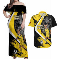 Custom Antigua and Barbuda Football Couples Matching Off Shoulder Maxi Dress and Hawaiian Shirt Go Benna Boys Sporty Deer Mascot