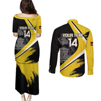 Custom Antigua and Barbuda Football Couples Matching Puletasi and Long Sleeve Button Shirt Go Benna Boys Sporty Deer Mascot