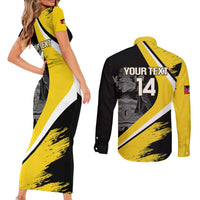 Custom Antigua and Barbuda Football Couples Matching Short Sleeve Bodycon Dress and Long Sleeve Button Shirt Go Benna Boys Sporty Deer Mascot