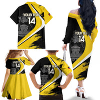 Custom Antigua and Barbuda Football Family Matching Off The Shoulder Long Sleeve Dress and Hawaiian Shirt Go Benna Boys Sporty Deer Mascot