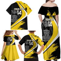 Custom Antigua and Barbuda Football Family Matching Off Shoulder Maxi Dress and Hawaiian Shirt Go Benna Boys Sporty Deer Mascot