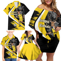 Custom Antigua and Barbuda Football Family Matching Off Shoulder Short Dress and Hawaiian Shirt Go Benna Boys Sporty Deer Mascot