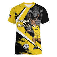 Custom Antigua and Barbuda Football Women V-Neck T-Shirt Go Benna Boys Sporty Deer Mascot