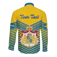 Personalised Sweden Long Sleeve Button Shirt Swedish Independence Day Scandinavia Pattern - Wonder Print Shop