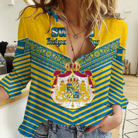 Personalised Sweden Women Casual Shirt Swedish Independence Day Scandinavia Pattern - Wonder Print Shop