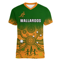 Personalised Australia Rugby Women V Neck T Shirt Go Wallaroos Pacific Indigenous Version 2023 - Wonder Print Shop