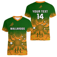 Personalised Australia Rugby Women V Neck T Shirt Go Wallaroos Pacific Indigenous Version 2023 - Wonder Print Shop