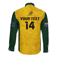 Personalised Australia Rugby Long Sleeve Button Shirt Go Wallaroos Pacific Simple Version 2023 - Wonder Print Shop