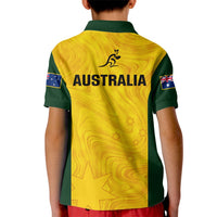 Kids yellow and green rugby polo shirt with AUSTRALIA back print and star pattern, button placket