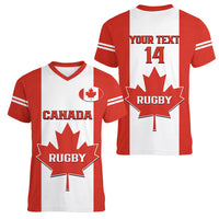Personalised Canada Rugby Women V Neck T Shirt Go Canucks Maple Leaf Pacific 2023 - Wonder Print Shop