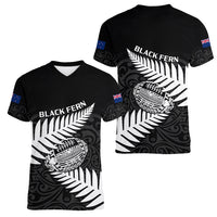 Aotearoa Rugby Women V Neck T Shirt Go Black Fern Pacific NZ Maori 2023 - Wonder Print Shop