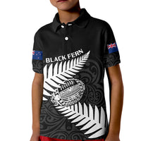 Personalised Aotearoa Rugby Kid Polo Shirt Go Black Fern Pacific NZ Maori 2023 - Wonder Print Shop