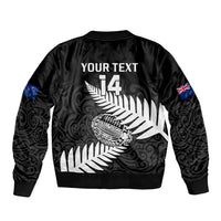 Personalised Aotearoa Rugby Sleeve Zip Bomber Jacket Go Black Fern Pacific NZ Maori 2023 - Wonder Print Shop
