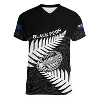 Personalised Aotearoa Rugby Women V Neck T Shirt Go Black Fern Pacific NZ Maori 2023 - Wonder Print Shop