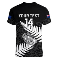 Personalised Aotearoa Rugby Women V Neck T Shirt Go Black Fern Pacific NZ Maori 2023 - Wonder Print Shop