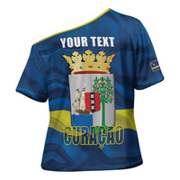Personalized Curacao Flag Day Cross Shoulder Shirt Felis Dia di Himno i Bandera