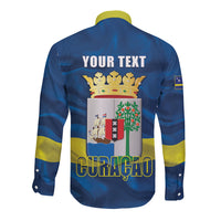 Personalized Curacao Flag Day Long Sleeve Button Shirt Felis Dia di Himno i Bandera