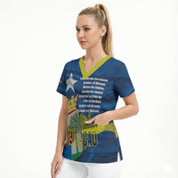 Personalized Curacao Flag Day Scrub Top Felis Dia di Himno i Bandera