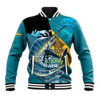 Personalized Bahamas Independence Day Baseball Jacket Happy 10 July Blue Marlin Coat Of Arms