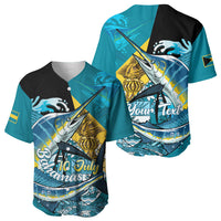 Personalized Bahamas Independence Day Baseball Jersey Happy 10 July Blue Marlin Coat Of Arms