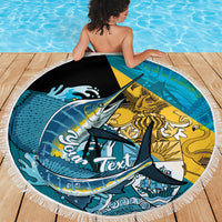 Personalized Bahamas Independence Day Beach Blanket Happy 10 July Blue Marlin Coat Of Arms