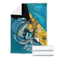 Personalized Bahamas Independence Day Blanket Happy 10 July Blue Marlin Coat Of Arms