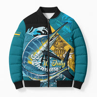 Personalized Bahamas Independence Day Bomber Puffer Jacket Happy 10 July Blue Marlin Coat Of Arms
