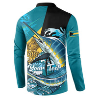 Personalized Bahamas Independence Day Button Sweatshirt Happy 10 July Blue Marlin Coat Of Arms