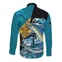 Personalized Bahamas Independence Day Long Sleeve Button Shirt Happy 10 July Blue Marlin Coat Of Arms
