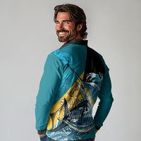 Personalized Bahamas Independence Day Long Sleeve Polo Shirt Happy 10 July Blue Marlin Coat Of Arms