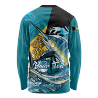 Personalized Bahamas Independence Day Long Sleeve Shirt Happy 10 July Blue Marlin Coat Of Arms