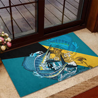 Personalized Bahamas Independence Day Rubber Doormat Happy 10 July Blue Marlin Coat Of Arms