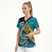 Personalized Bahamas Independence Day Scrub Top Happy 10 July Blue Marlin Coat Of Arms