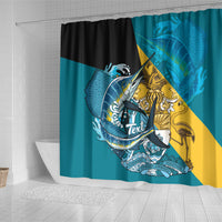 Personalized Bahamas Independence Day Shower Curtain Happy 10 July Blue Marlin Coat Of Arms