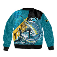 Personalized Bahamas Independence Day Sleeve Zip Bomber Jacket Happy 10 July Blue Marlin Coat Of Arms