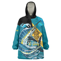 Personalized Bahamas Independence Day Wearable Blanket Hoodie Happy 10 July Blue Marlin Coat Of Arms