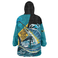 Personalized Bahamas Independence Day Wearable Blanket Hoodie Happy 10 July Blue Marlin Coat Of Arms