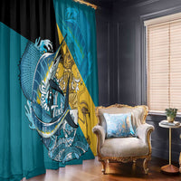 Personalized Bahamas Independence Day Window Curtain Happy 10 July Blue Marlin Coat Of Arms