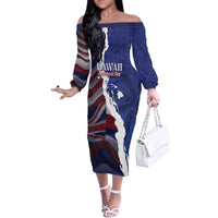 Personalized Hawaii Statehood Day Family Matching Off The Shoulder Long Sleeve Dress and Hawaiian Shirt 66th Anniversary - Wonder Print Shop