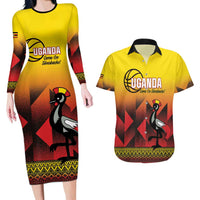 Uganda Basketball Custom Couples Matching Long Sleeve Bodycon Dress and Hawaiian Shirt Come On Silverbacks African Pattern - Wonder Print Shop