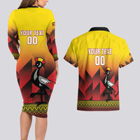 Uganda Basketball Custom Couples Matching Long Sleeve Bodycon Dress and Hawaiian Shirt Come On Silverbacks African Pattern - Wonder Print Shop