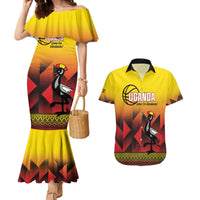 Uganda Basketball Custom Couples Matching Mermaid Dress and Hawaiian Shirt Come On Silverbacks African Pattern - Wonder Print Shop