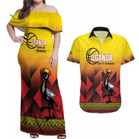 Uganda Basketball Custom Couples Matching Off Shoulder Maxi Dress and Hawaiian Shirt Come On Silverbacks African Pattern - Wonder Print Shop