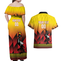 Uganda Basketball Custom Couples Matching Off Shoulder Maxi Dress and Hawaiian Shirt Come On Silverbacks African Pattern - Wonder Print Shop