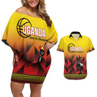 Uganda Basketball Custom Couples Matching Off Shoulder Short Dress and Hawaiian Shirt Come On Silverbacks African Pattern - Wonder Print Shop