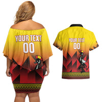 Uganda Basketball Custom Couples Matching Off Shoulder Short Dress and Hawaiian Shirt Come On Silverbacks African Pattern - Wonder Print Shop