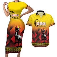 Uganda Basketball Custom Couples Matching Short Sleeve Bodycon Dress and Hawaiian Shirt Come On Silverbacks African Pattern - Wonder Print Shop